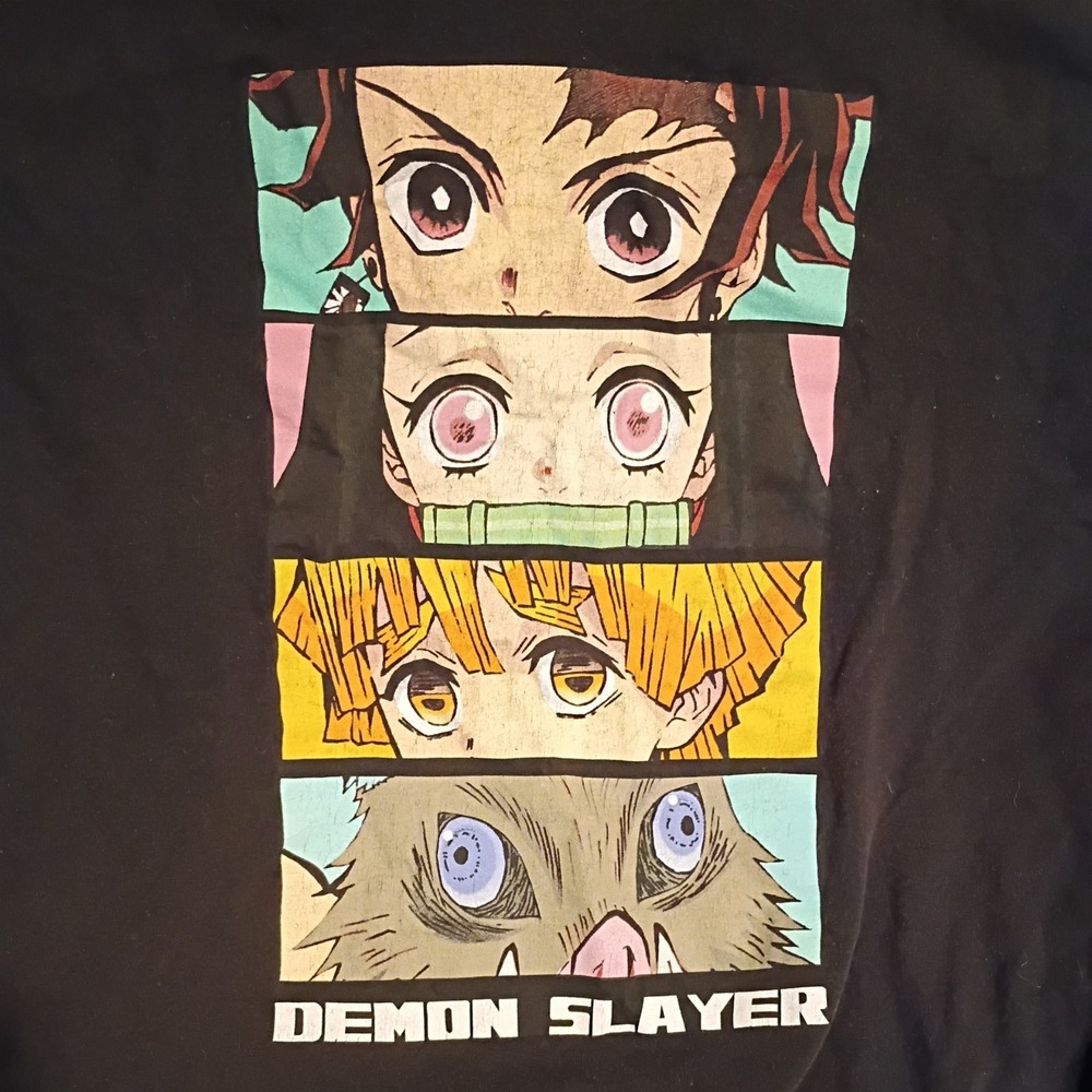 Anime Demon Slayer Character Eyes T-Shirt Black Graphic T Shirt Size XL